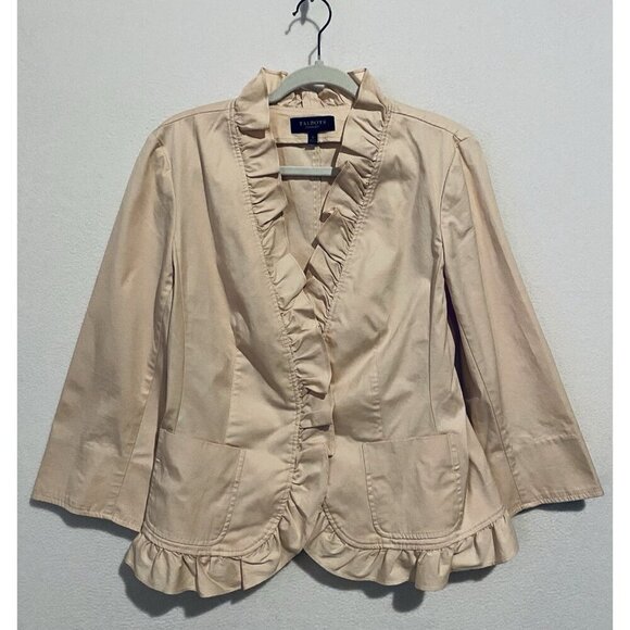 Talbots Jacket Womens 12 Dusty Pink Ruffle Collar Pockets 3/4 Sleeve Cottagecore - Picture 1 of 6